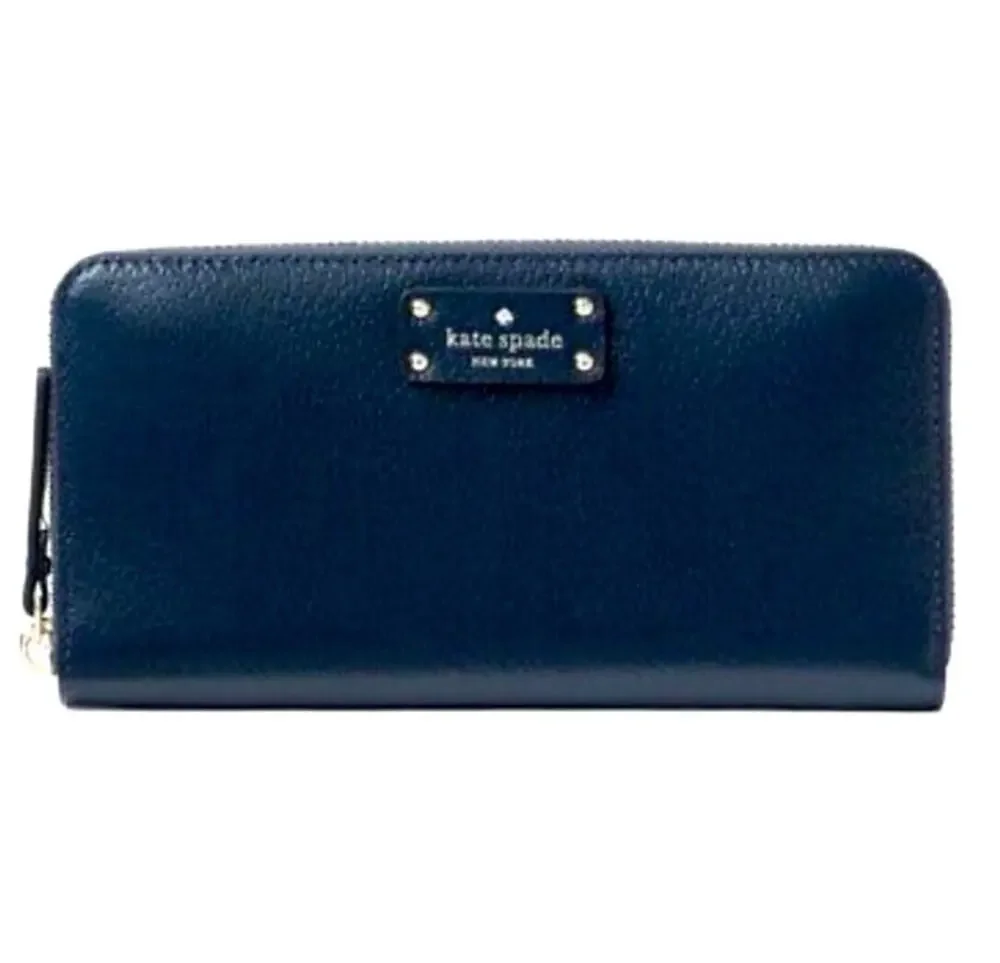 KATE SPADE GROVE Street Neda Blue Pebbled Leather Zip-Around Wallet Womens Large